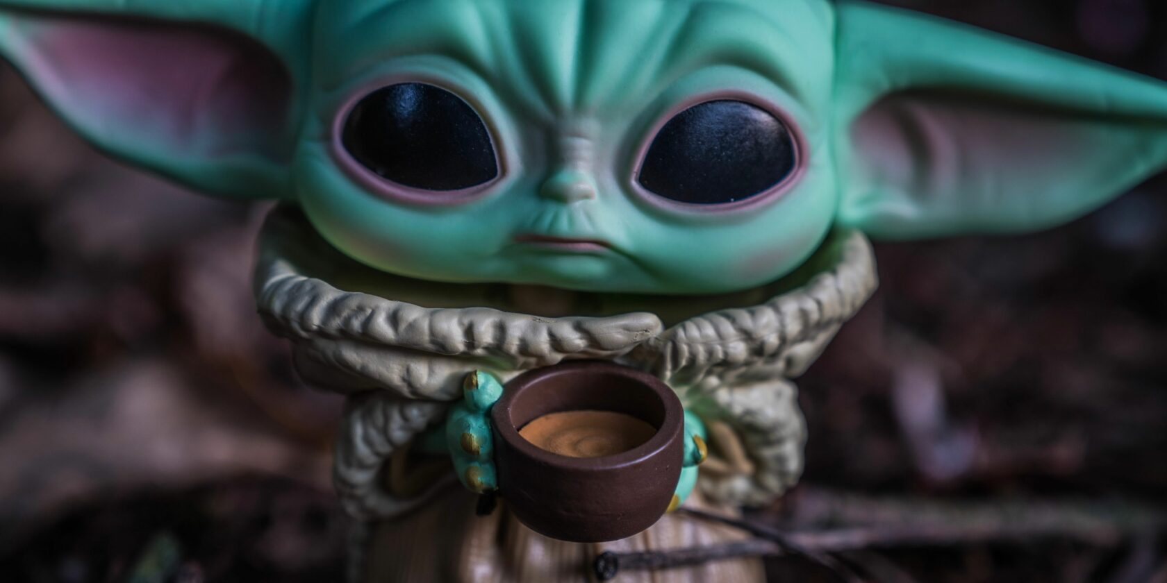 baby yoda with coffee