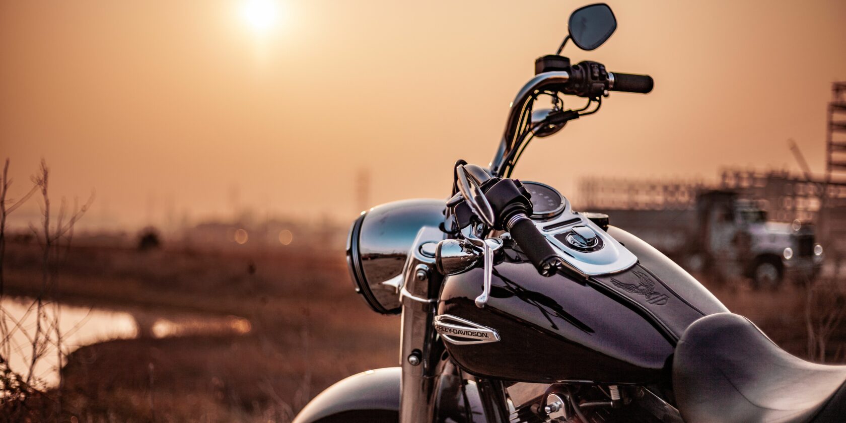 motorcycle outside with sun