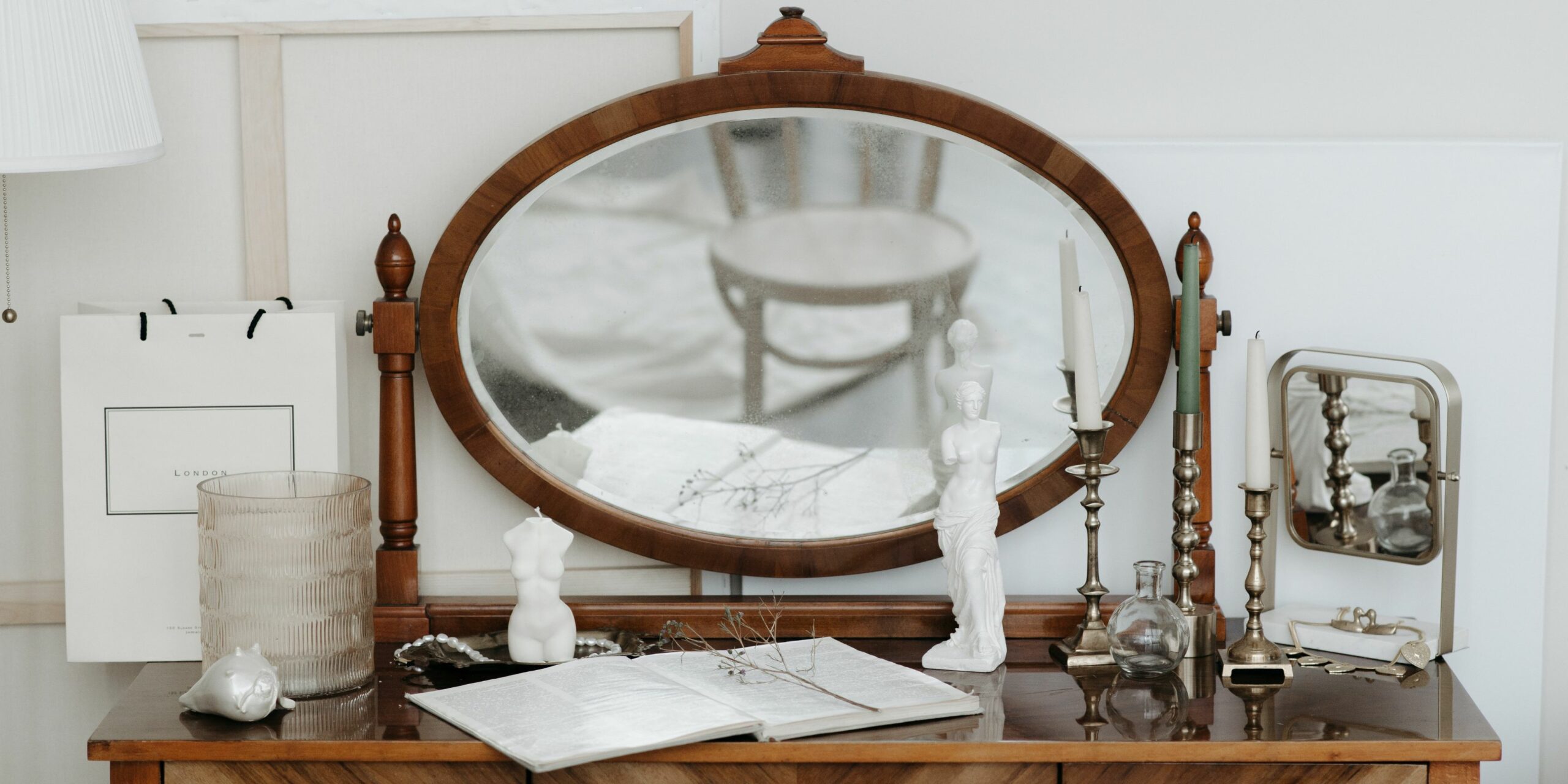 antique desk and mirror
